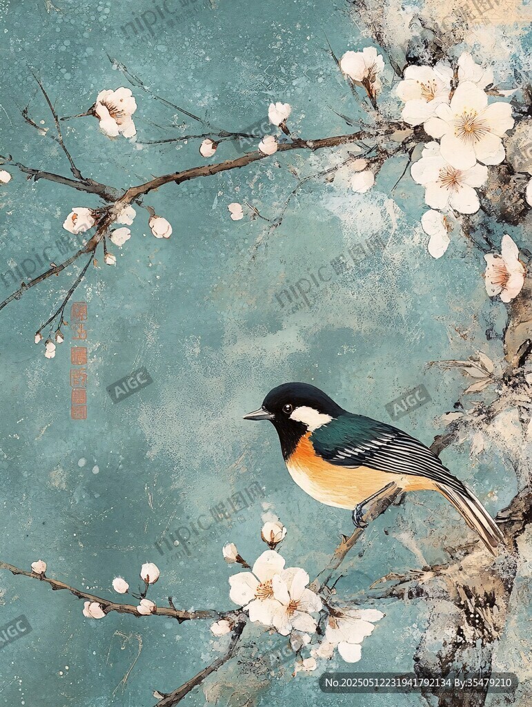 花鳥圖 枝頭鵲與爛漫繁花