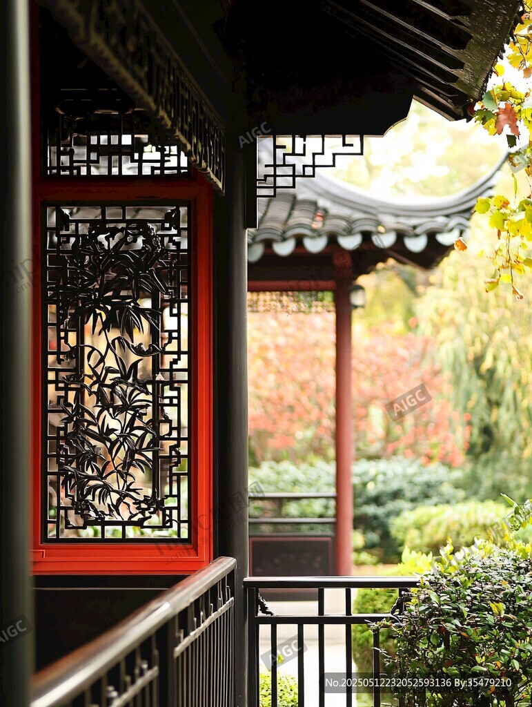中式園林雅致窗景