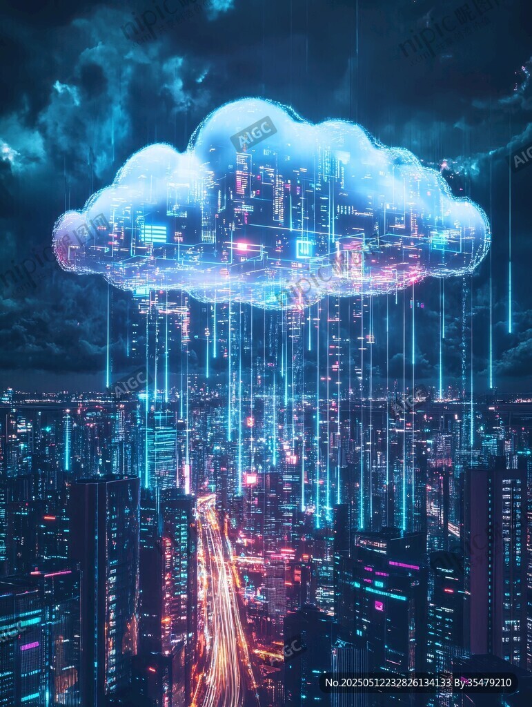 云端數字城市夢幻夜景