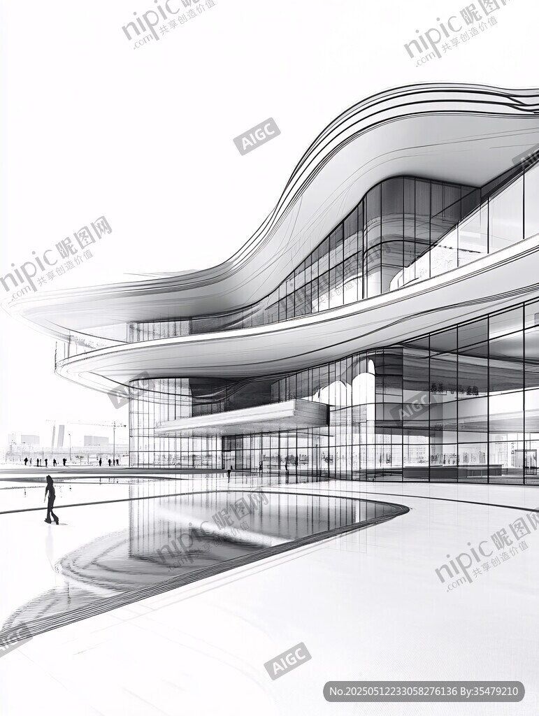 現(xiàn)代流線型建筑概念草圖