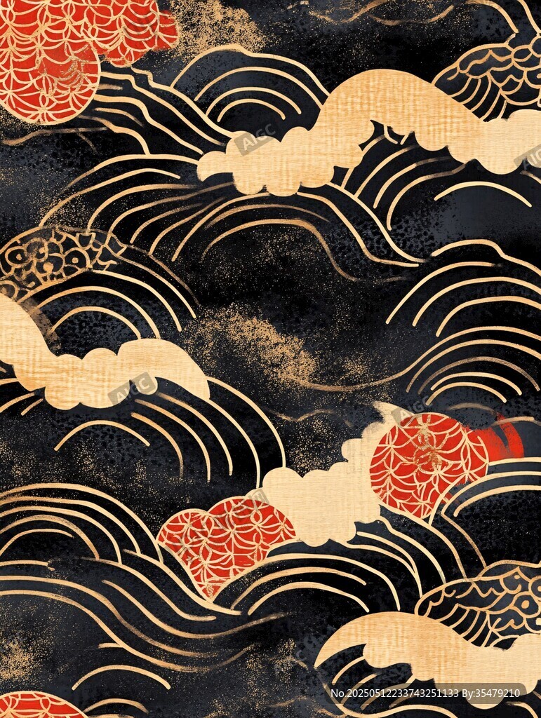 黑金海浪中式云紋圖案