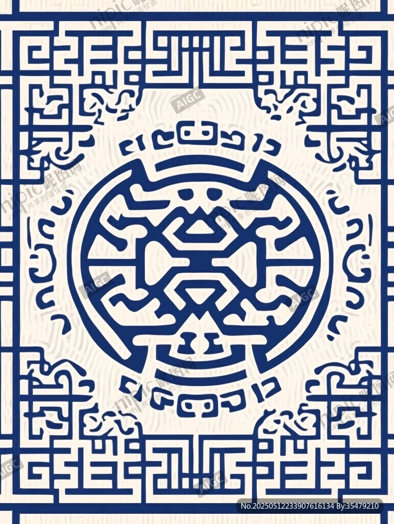 中式藍(lán)白幾何傳統(tǒng)花紋圖案
