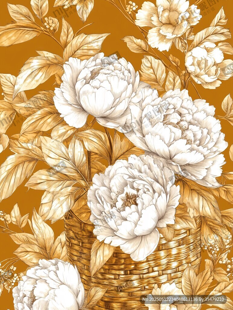 金色花籃中的優(yōu)雅白牡丹