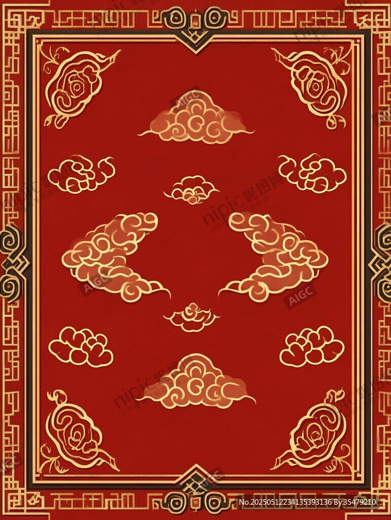 中式紅底金云紋傳統(tǒng)圖案