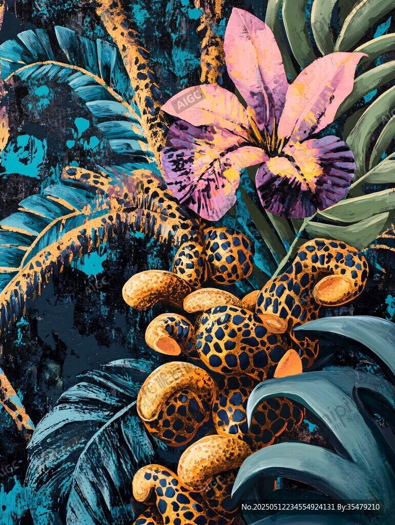 熱帶花卉豹紋元素圖案