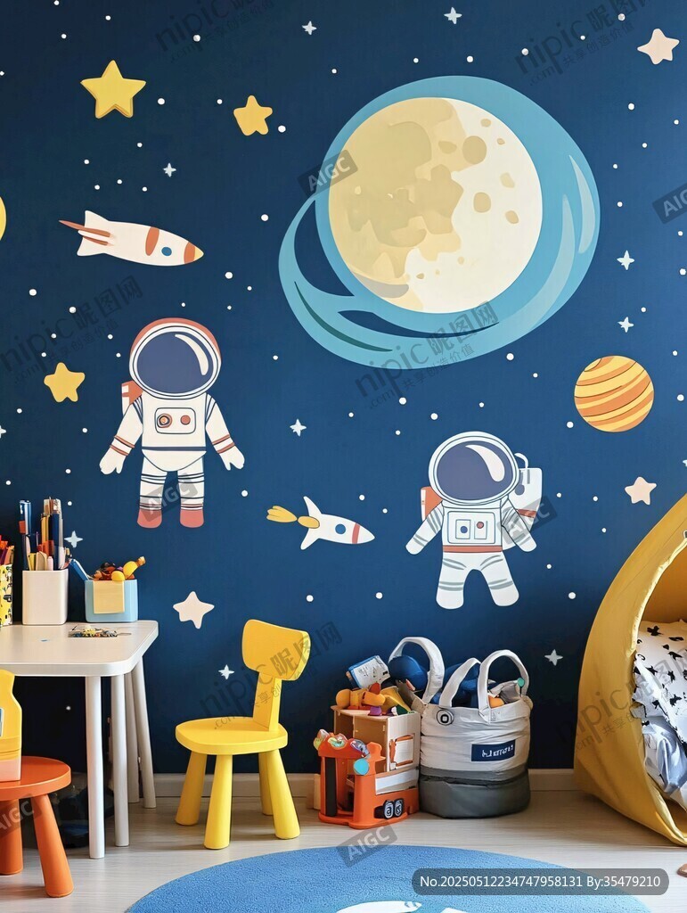 夢幻太空主題兒童房墻貼