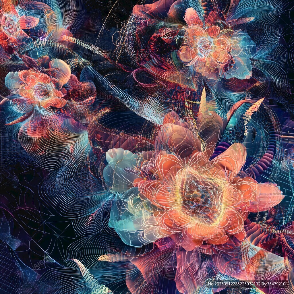 夢幻絢麗花卉抽象藝術圖