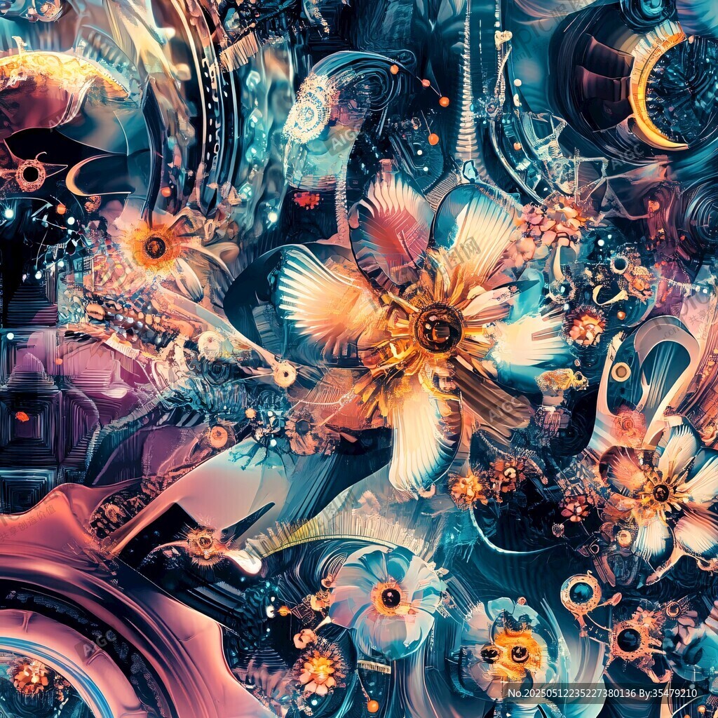 奇幻花卉機械共生藝術圖景