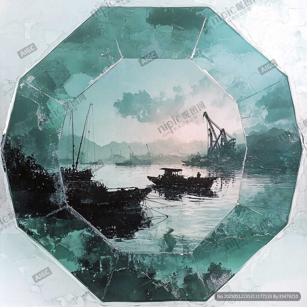 八角畫中展現(xiàn)靜謐江景