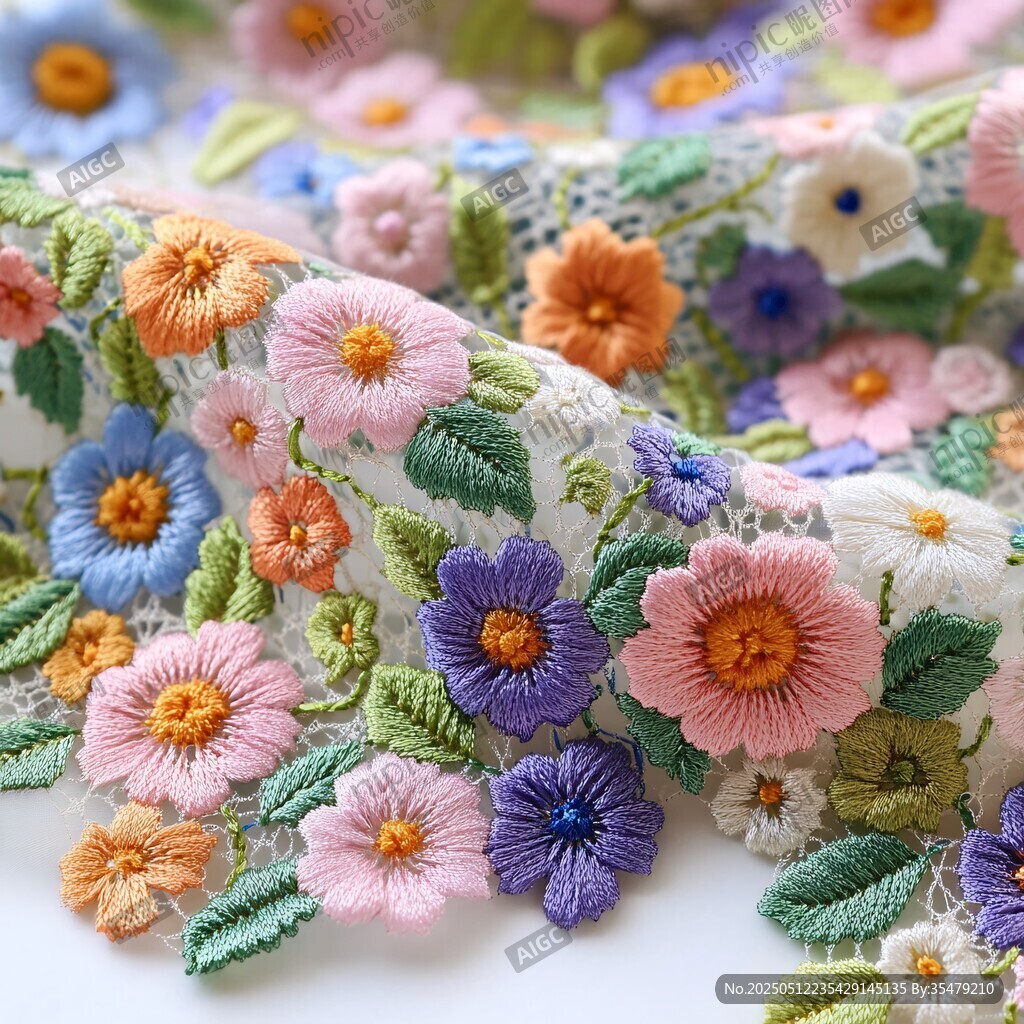 多彩花卉刺繡蕾絲布料