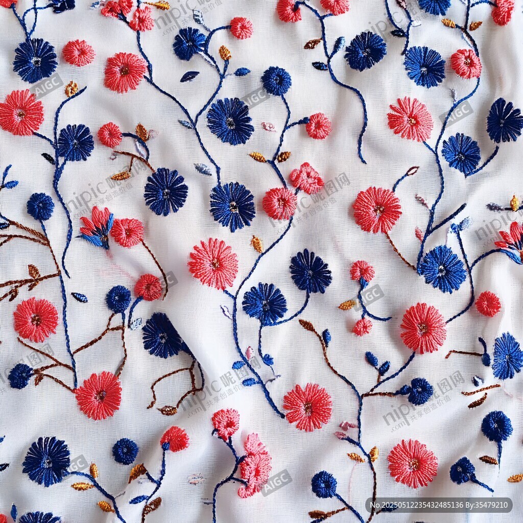 花卉刺繡布料圖案特寫