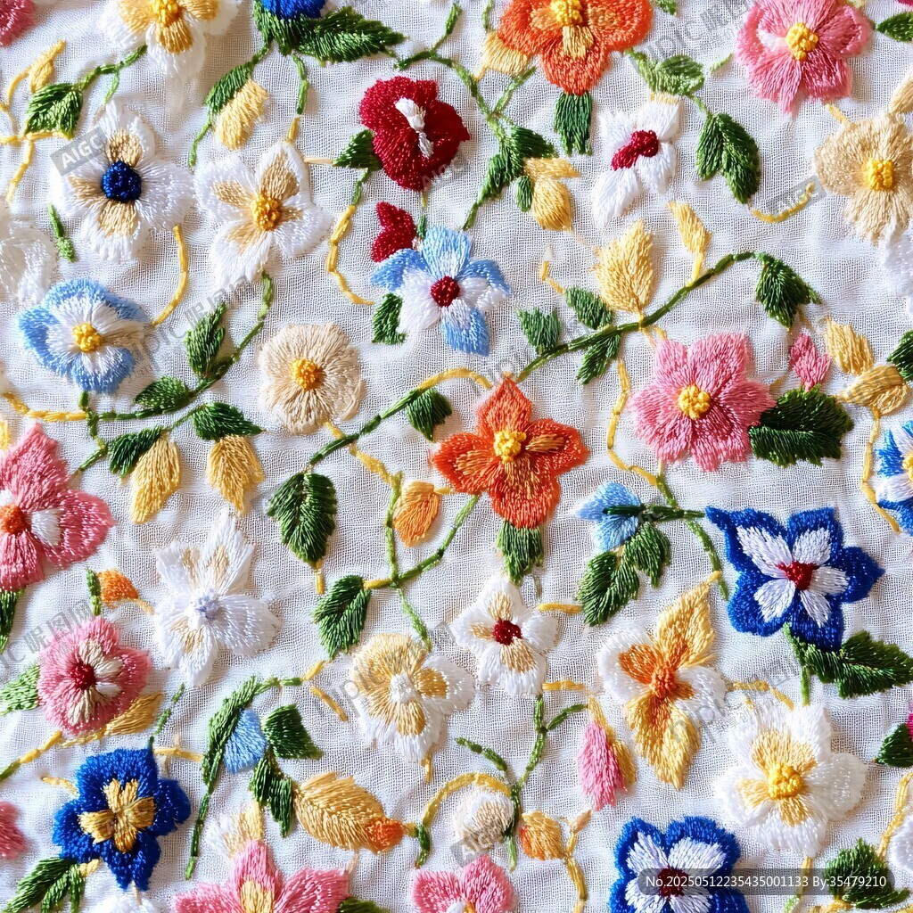 多彩花卉刺繡圖案細節(jié)