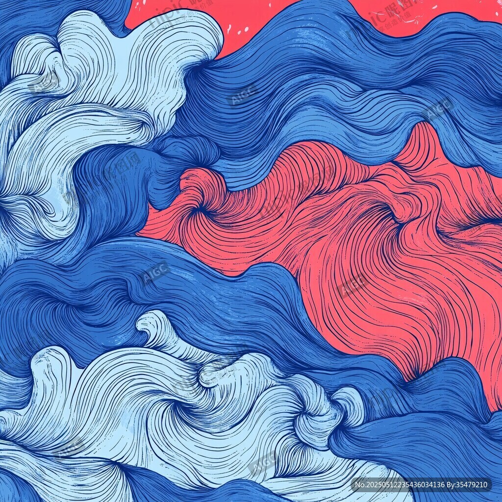紅藍交織的抽象波浪圖案