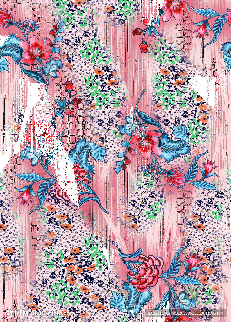 粉色花卉圖案布料紋理