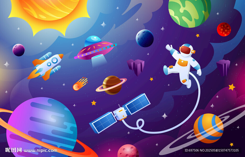 卡通宇航員星球太空火箭兒童背景