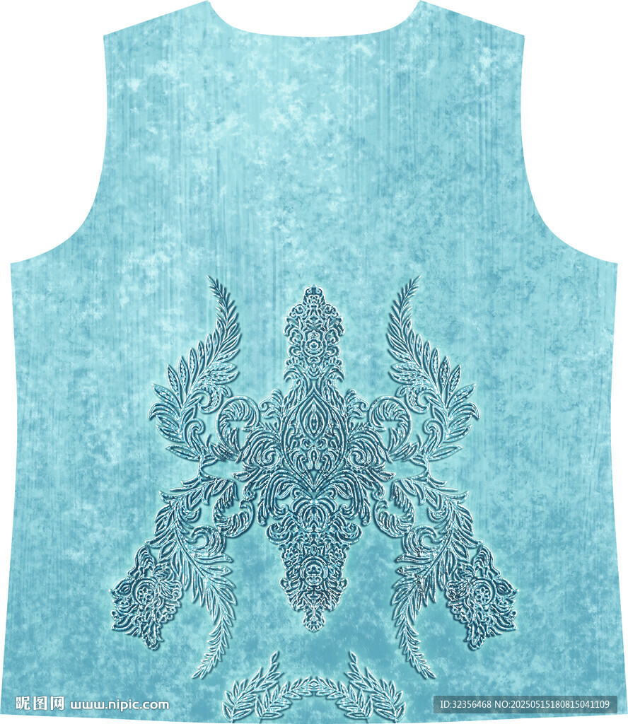 藍(lán)色刺繡無(wú)袖上衣