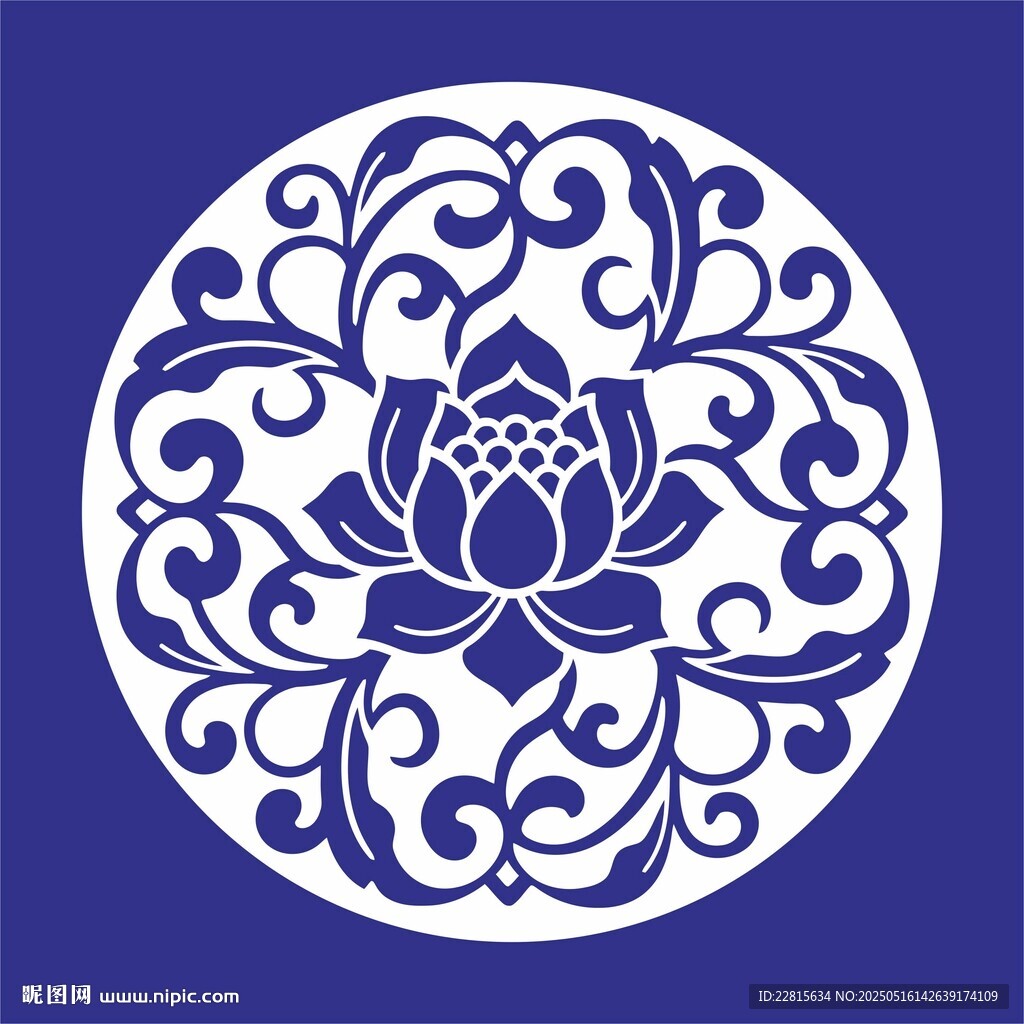 矢量纏枝蓮紋蓮花圓形紋飾圖案