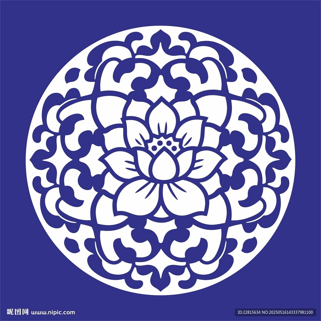 矢量纏枝蓮紋蓮花圓形紋飾圖案