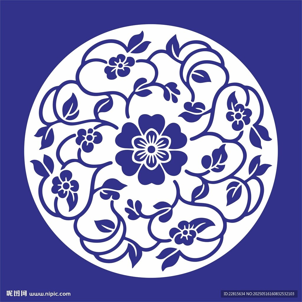 矢量纏枝梅花花卉圓形傳統圖案