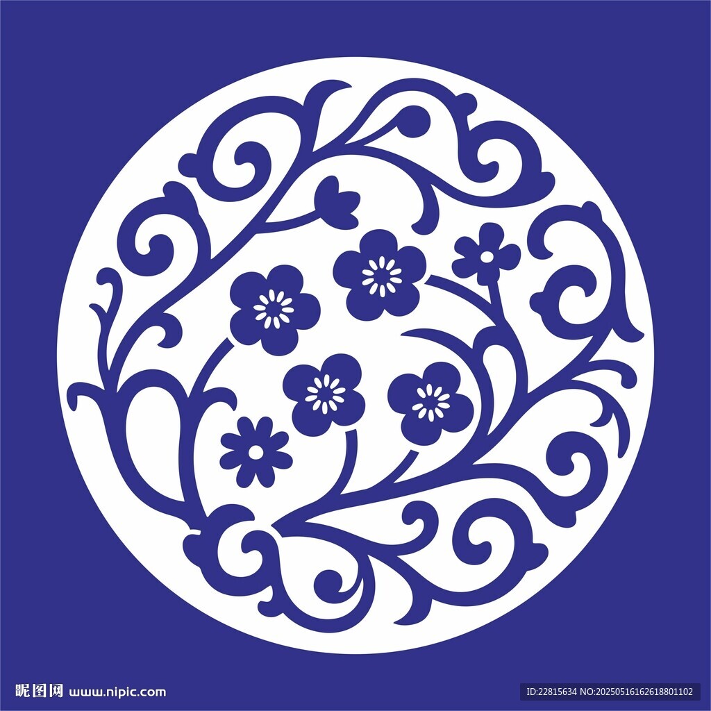 矢量纏枝梅花圓形花卉紋圖案