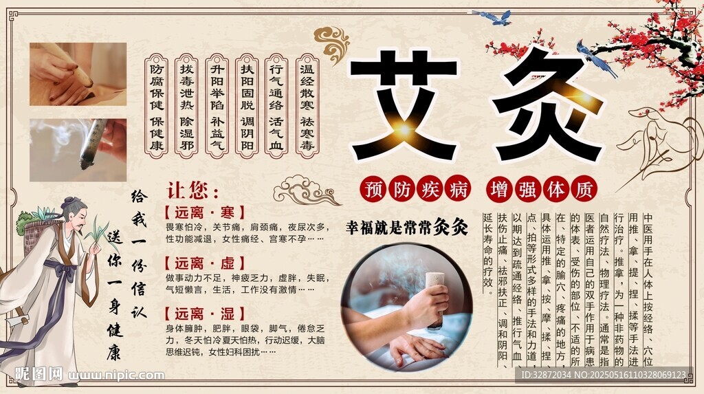 艾灸養生背景墻