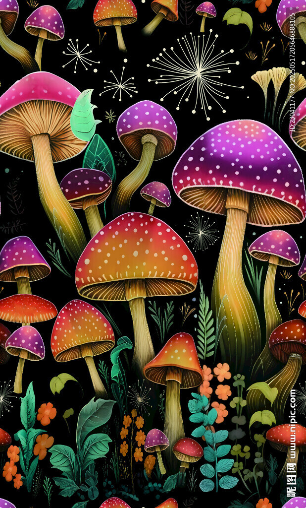 夢(mèng)幻多彩蘑菇森林景象