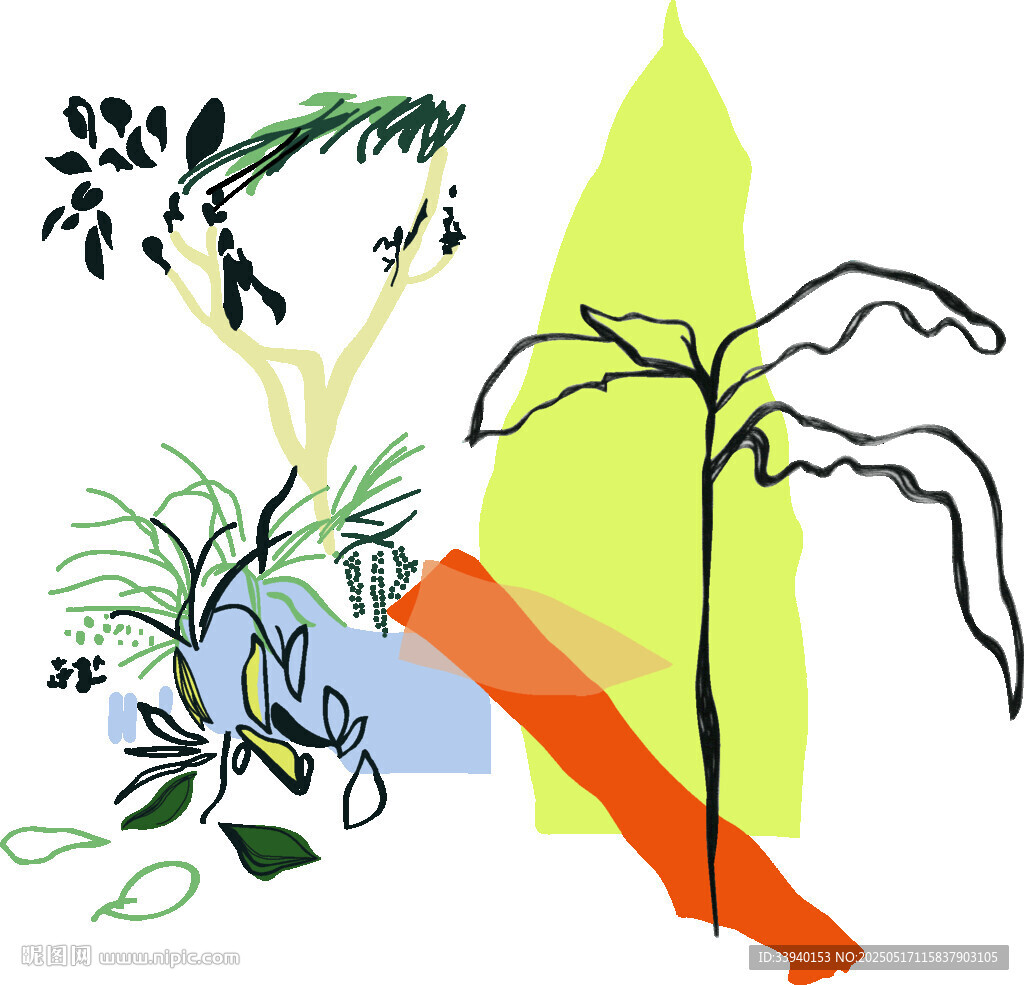 抽象植物幾何圖形插畫