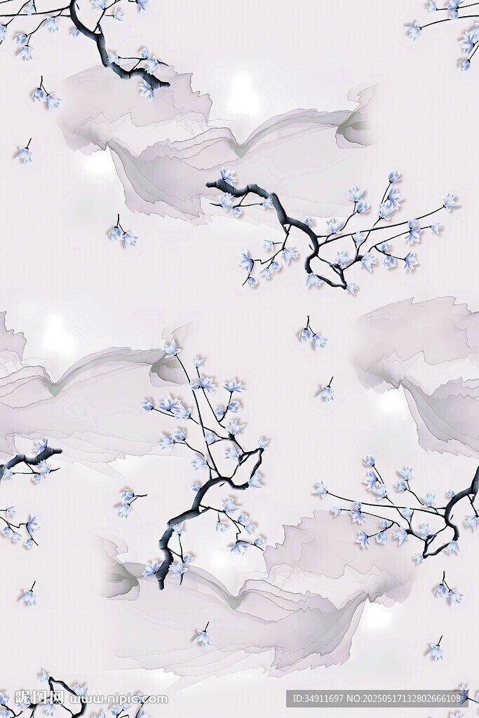水墨風(fēng)梅花雪景圖案