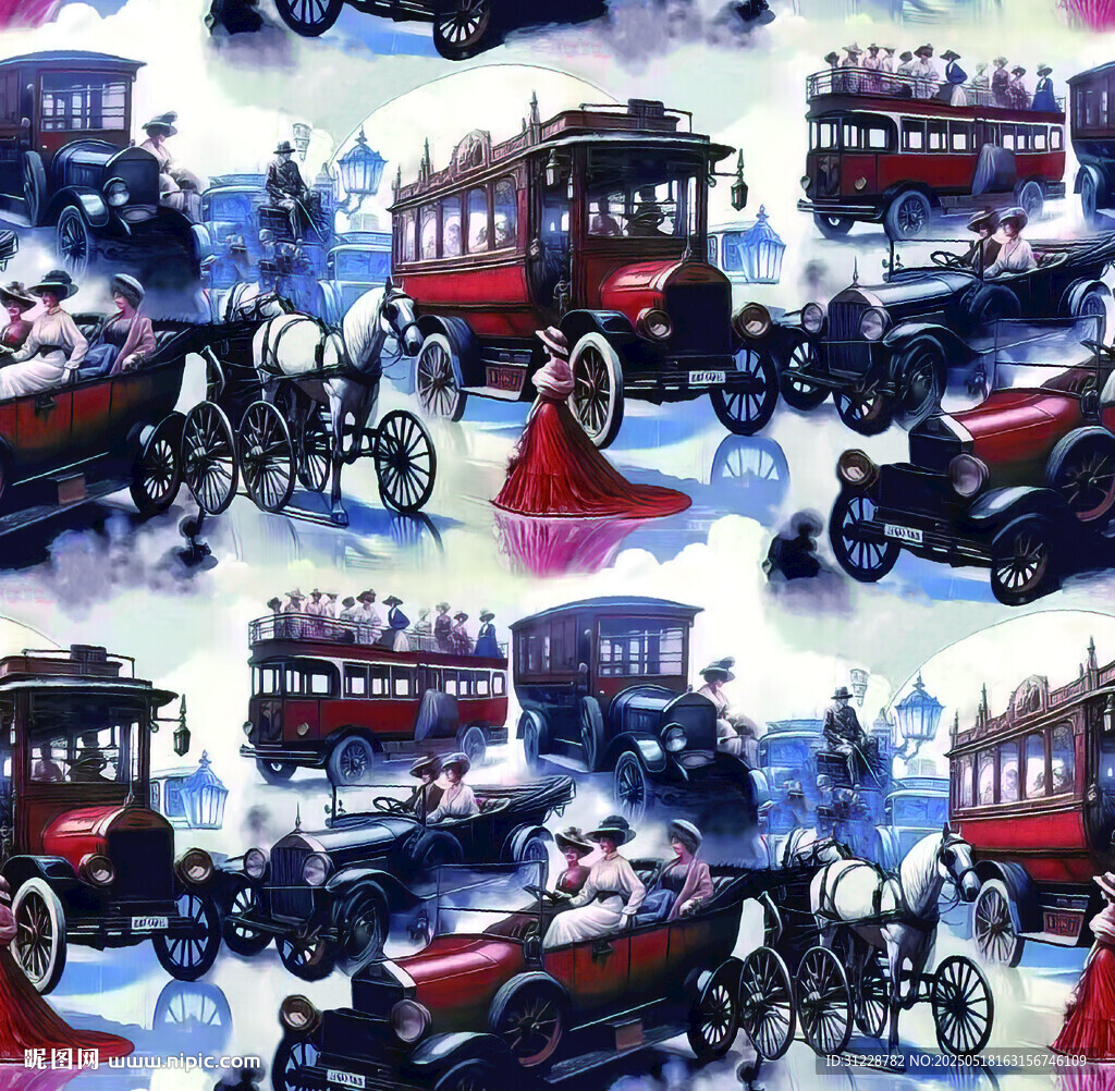 復(fù)古消防車水彩圖案設(shè)計