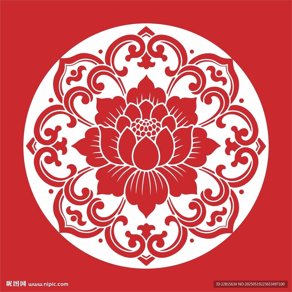 中式傳統蓮花圓形花紋圖案