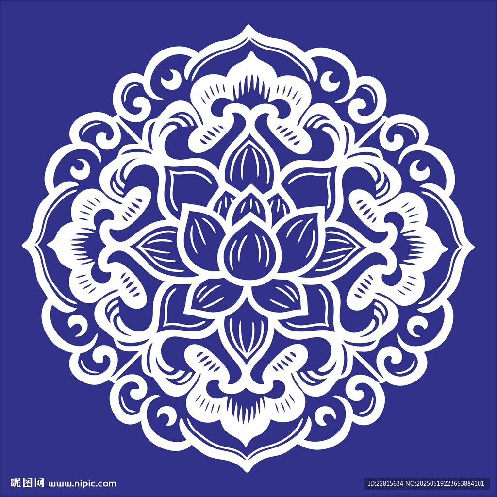 藍底白色蓮花傳統(tǒng)花紋圖案