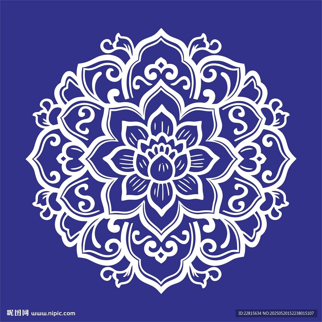 藍(lán)色背景白色曼陀羅花紋