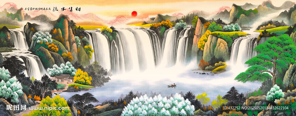 壯麗山水瀑布景觀圖