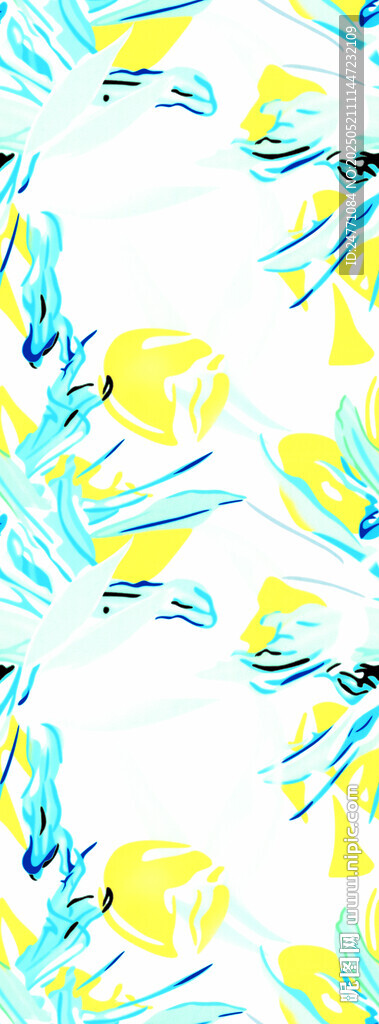 藍黃相間抽象魚群圖案