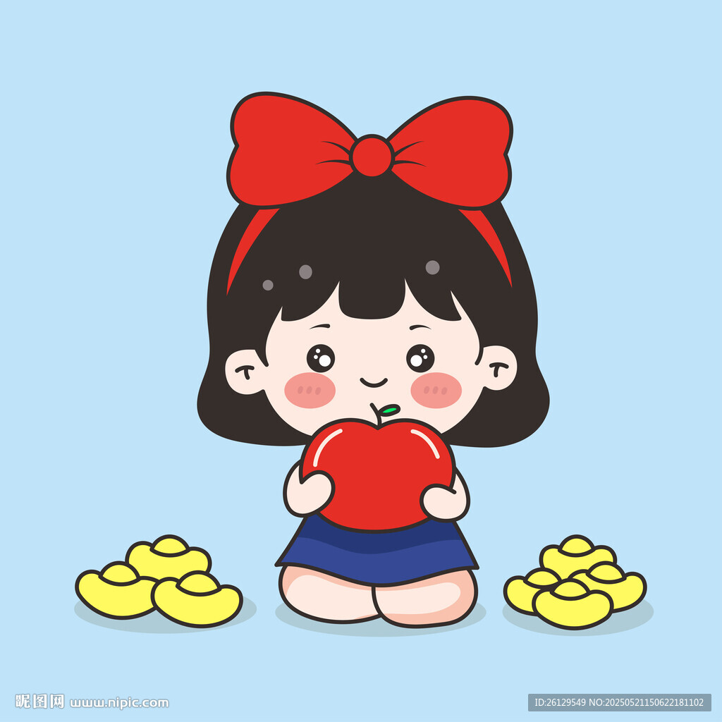 吃蘋果的可愛小女孩