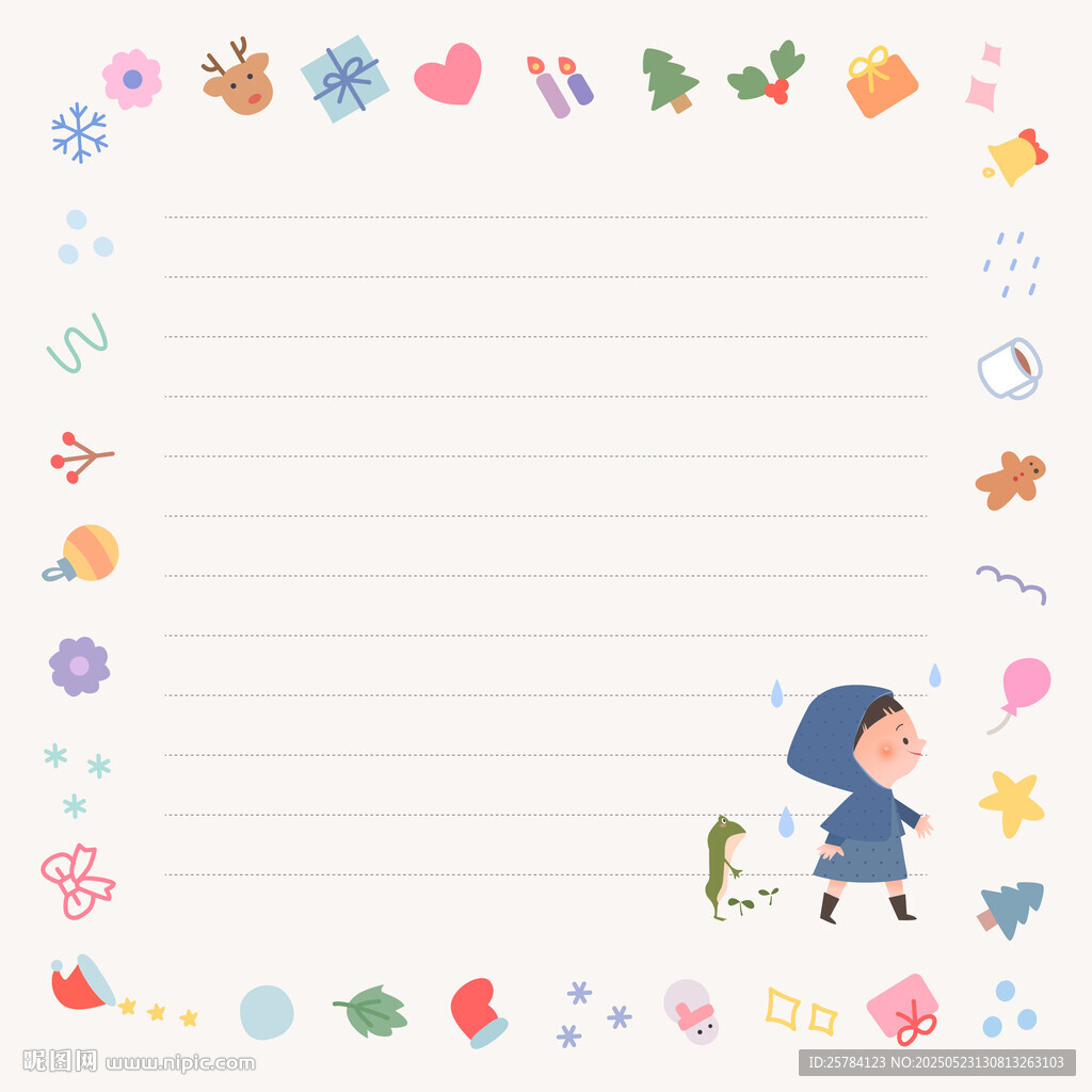 孩子穿雨衣便簽紙記事本教育邊框