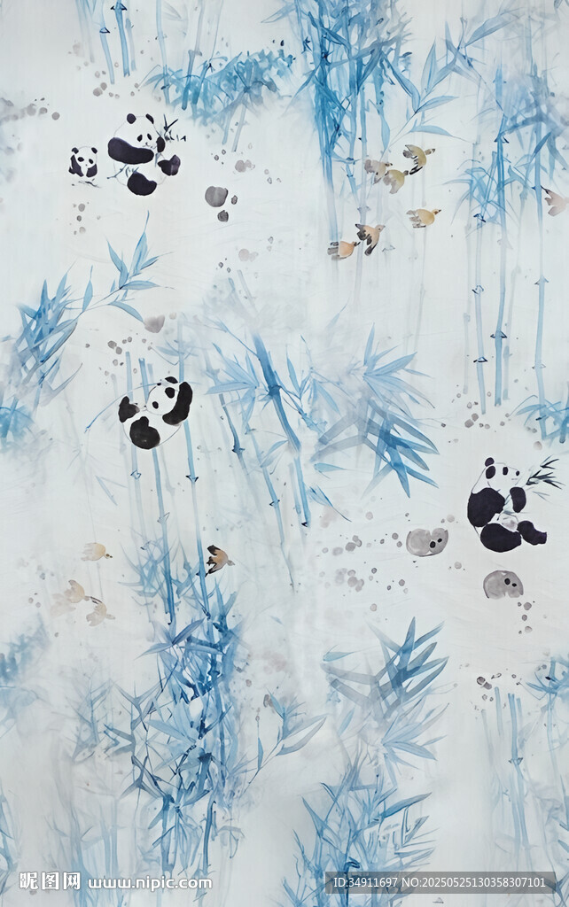 水墨熊貓竹林圖