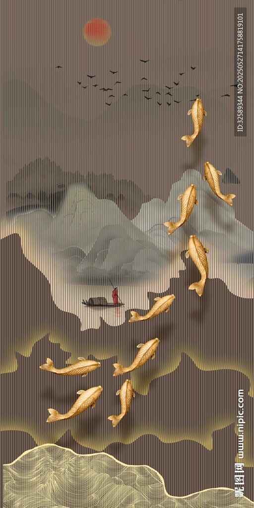 金色鯉魚裝飾畫  