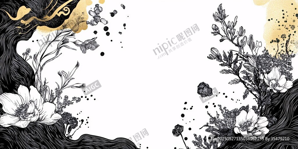 水墨花卉插畫藝術背景圖
