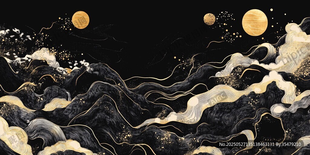 月夜海浪抽象藝術圖景