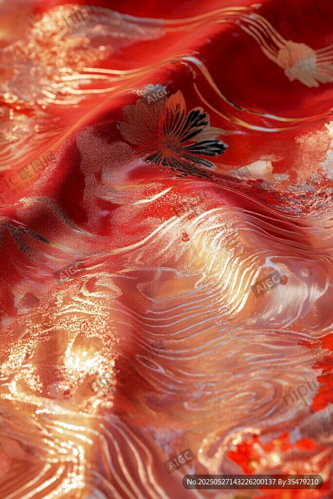 紅金交織的華麗絲綢紋理