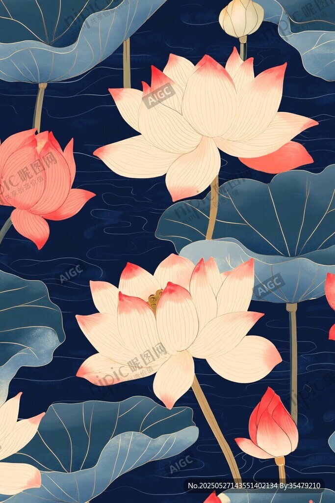 中式荷花花卉圖案背景圖