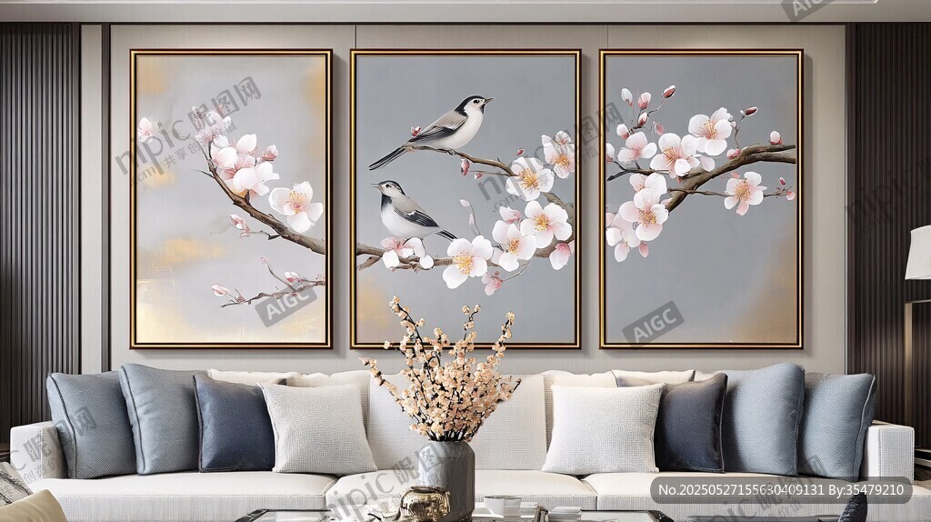 三聯(lián)花鳥(niǎo)裝飾畫(huà) 客廳風(fēng)采
