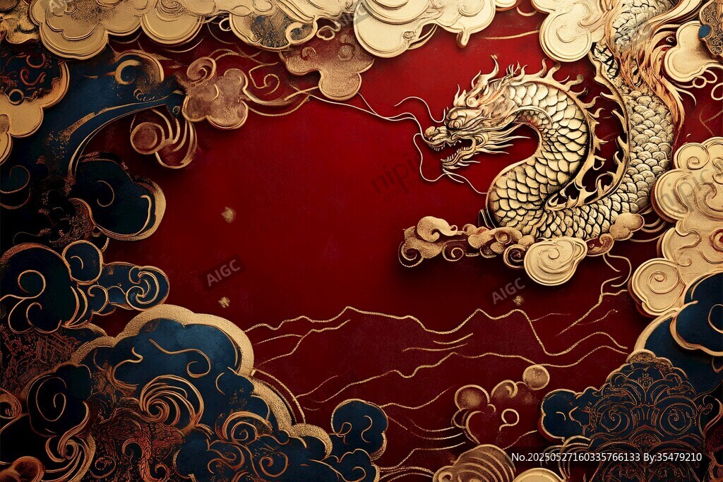 金龍騰躍于中式祥瑞背景