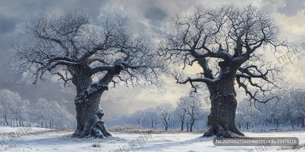 冬日雙樹雪景