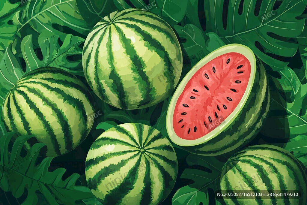 夏日西瓜與綠葉的清新組合