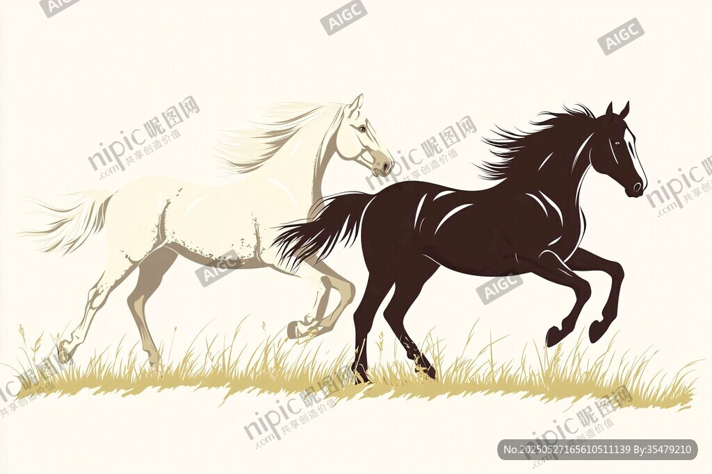 雙馬奔騰圖