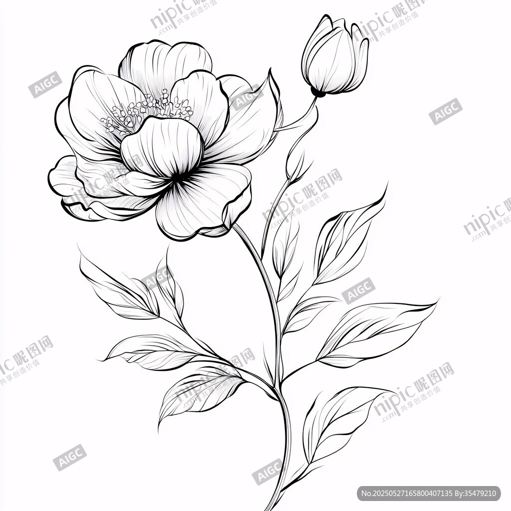 手繪花卉線條圖