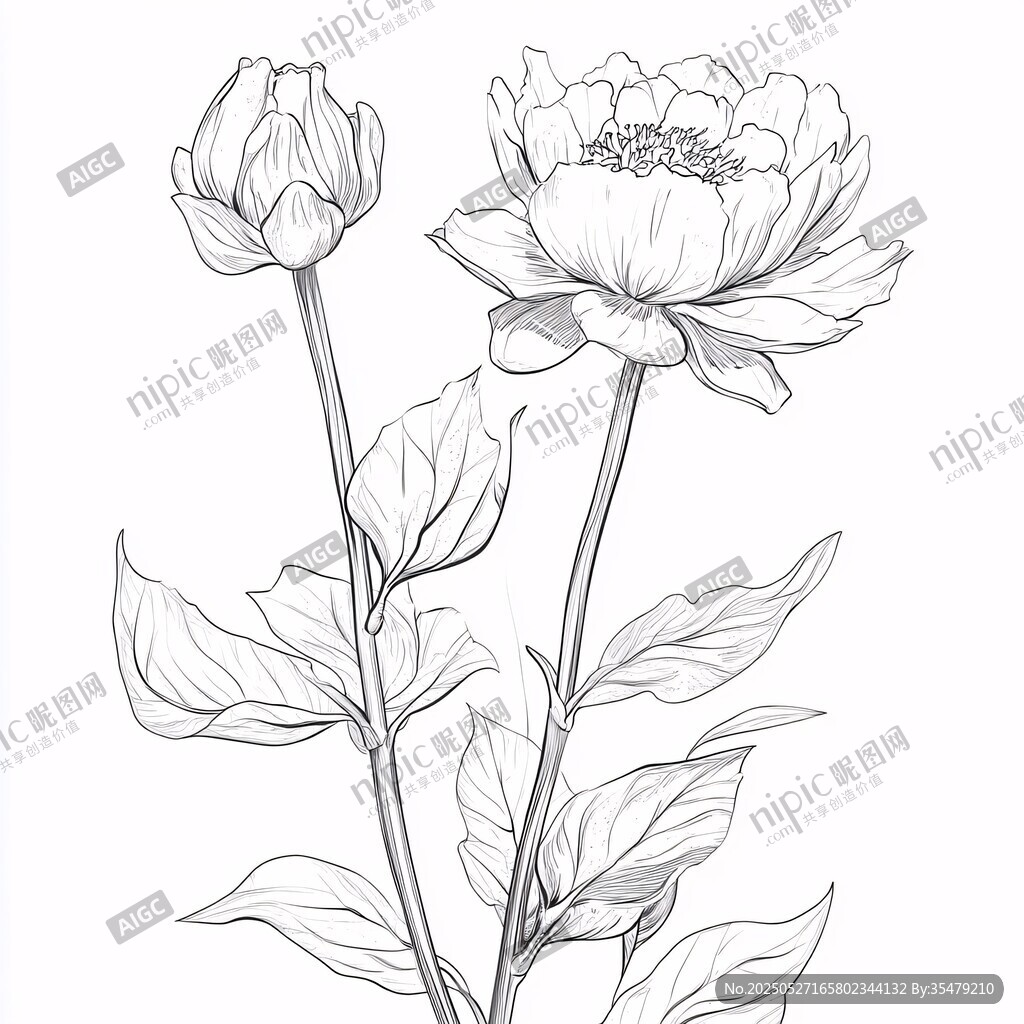 手繪線(xiàn)條芍藥花插畫(huà)