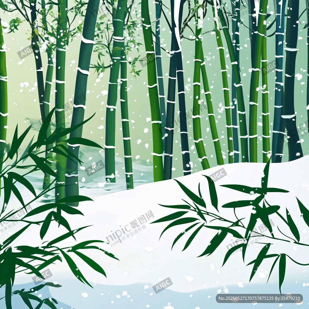 雪覆竹林的靜謐冬日景象